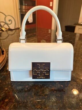 Tory Burch Bon Bon Spazzolato White Leather Top-Handle Crossbody